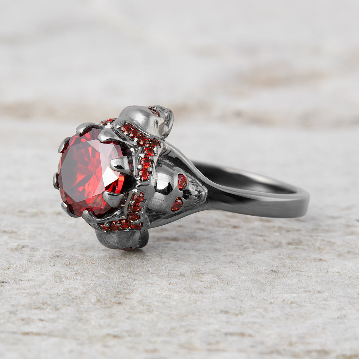 Vampire Gothic Engagement Ring Red Garnet Skull Ring Womens