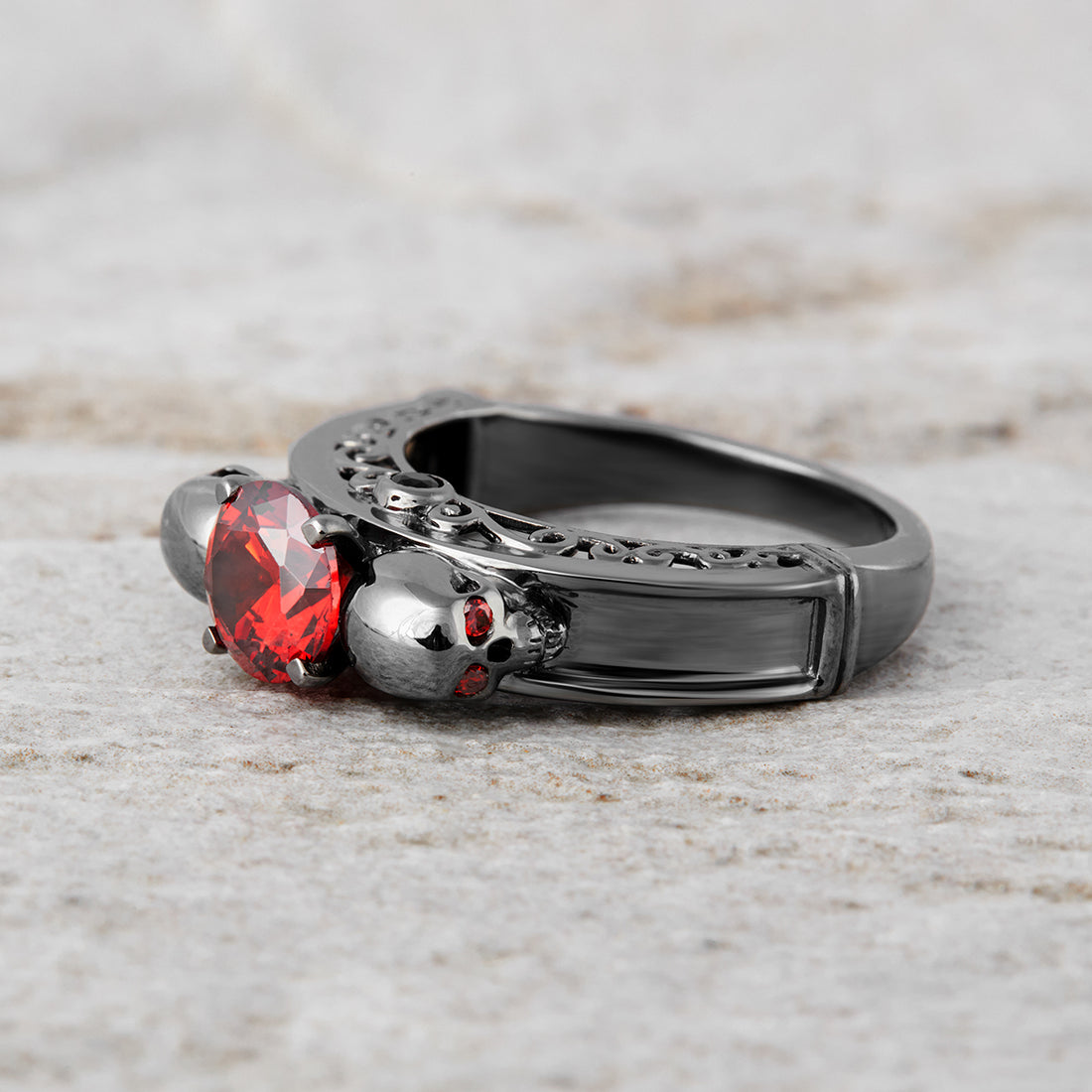 Skull Gothic Engagement Ring Womens Skull Jewelry Gun Metal