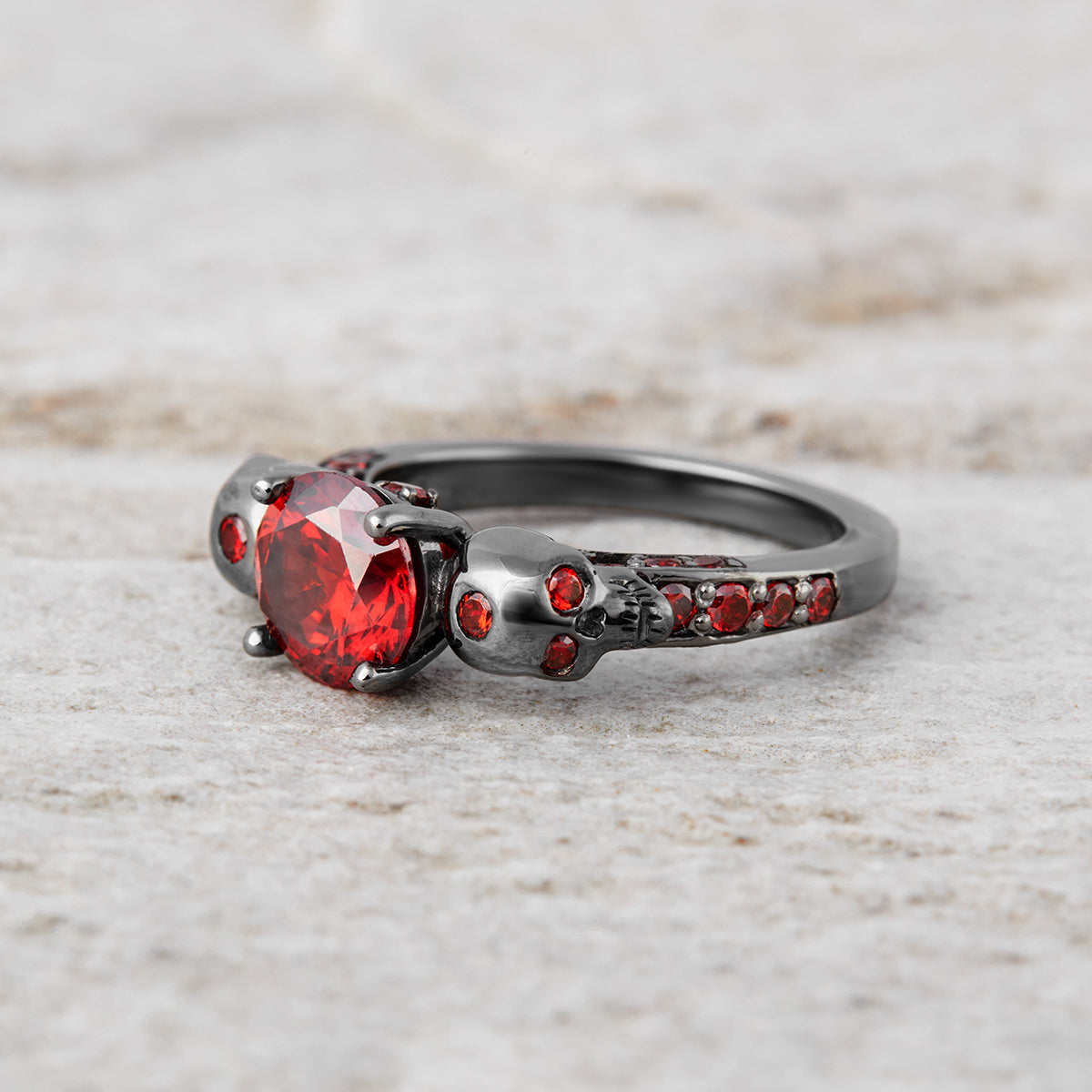 Garnet Skull Gothic Engagement Ring Vampire Skull Ring Womens