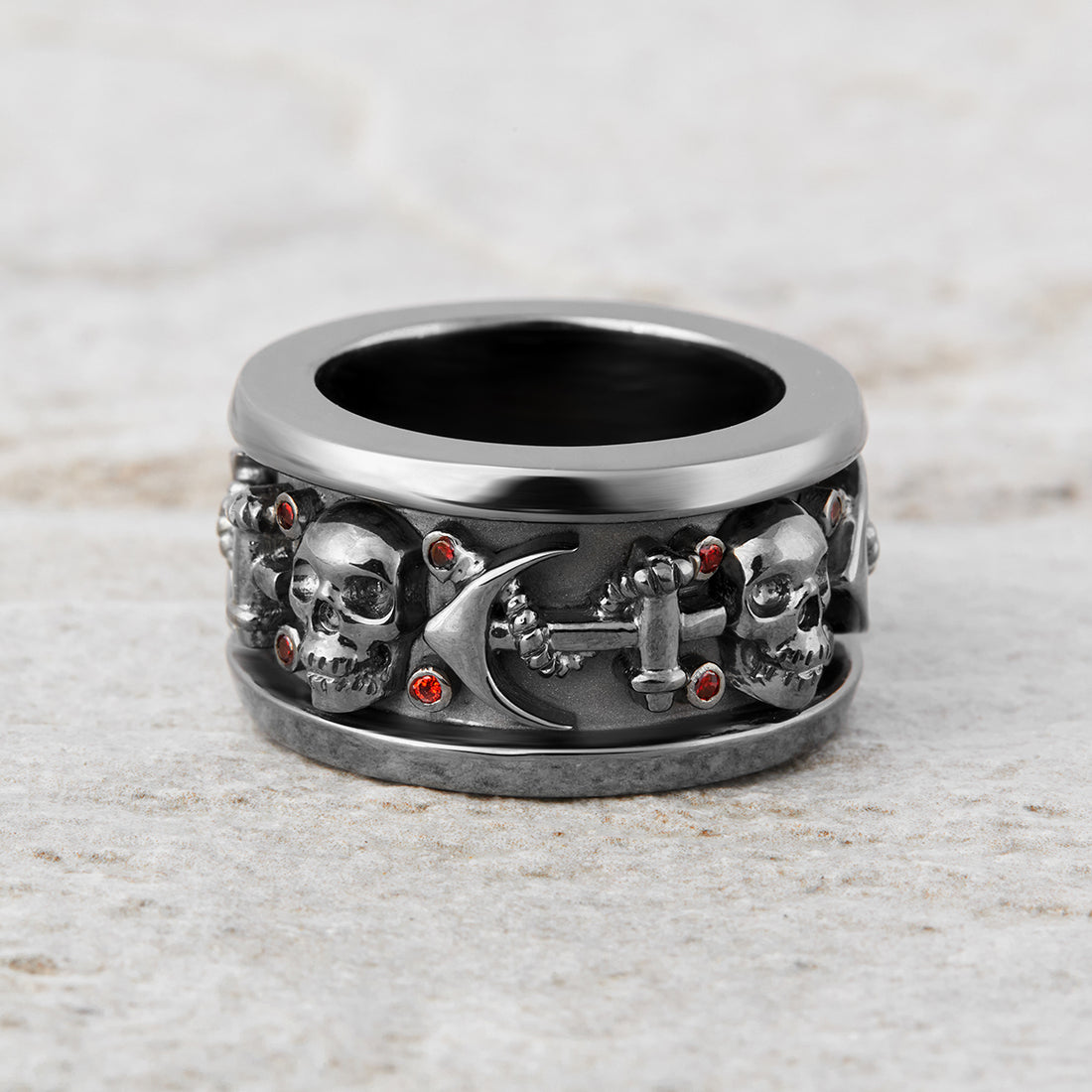 Mens Skull Wedding Band Nautical Anchor Pirate Skull Band Badass Biker