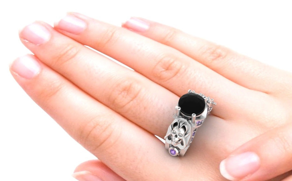 Pirate Skull Engagement Ring Steering Wheel and Skull Ring Womens