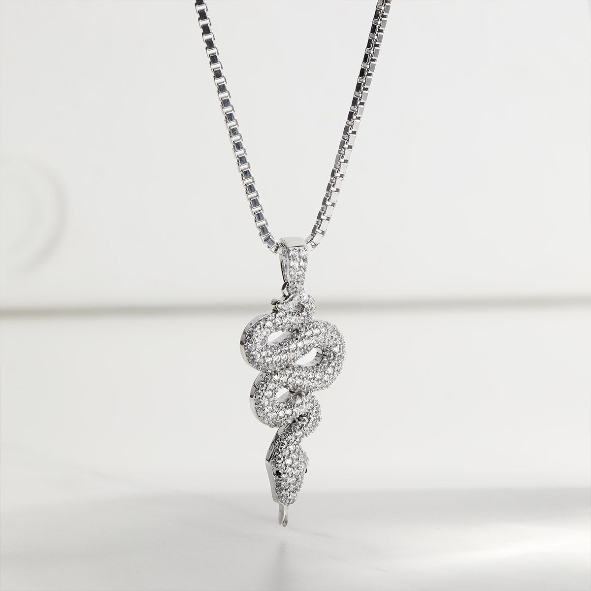 Iced Out Snake Pendant Necklace Diamond Serpent Sterling Silver Gothic Hip Hop Style