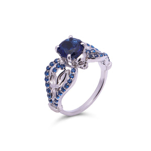 White Gold Skull Engagement Ring Leaf Floral Skull Ring Womens