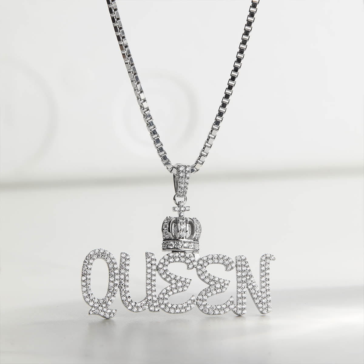 Icedout Queen with Crown Pendant Diamond Iced Out Necklace Hip Hop Jewelry Sterling Silver