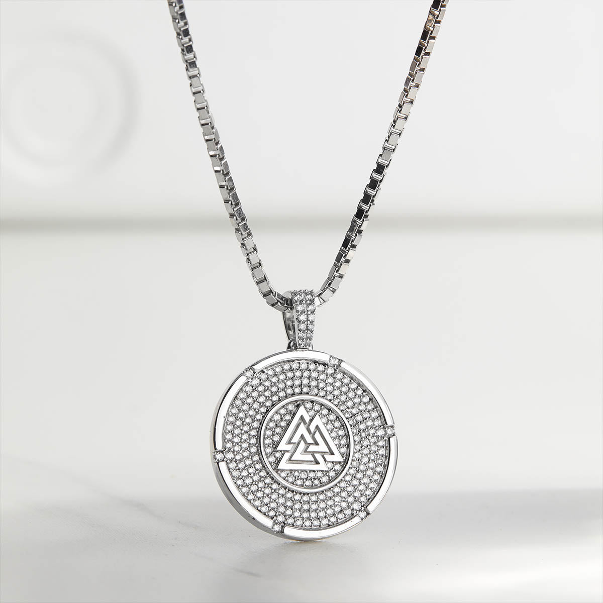 Iced Out Viking Valknut Necklace Norse Odin's Knot of the Slain Pendant Sterling Silver