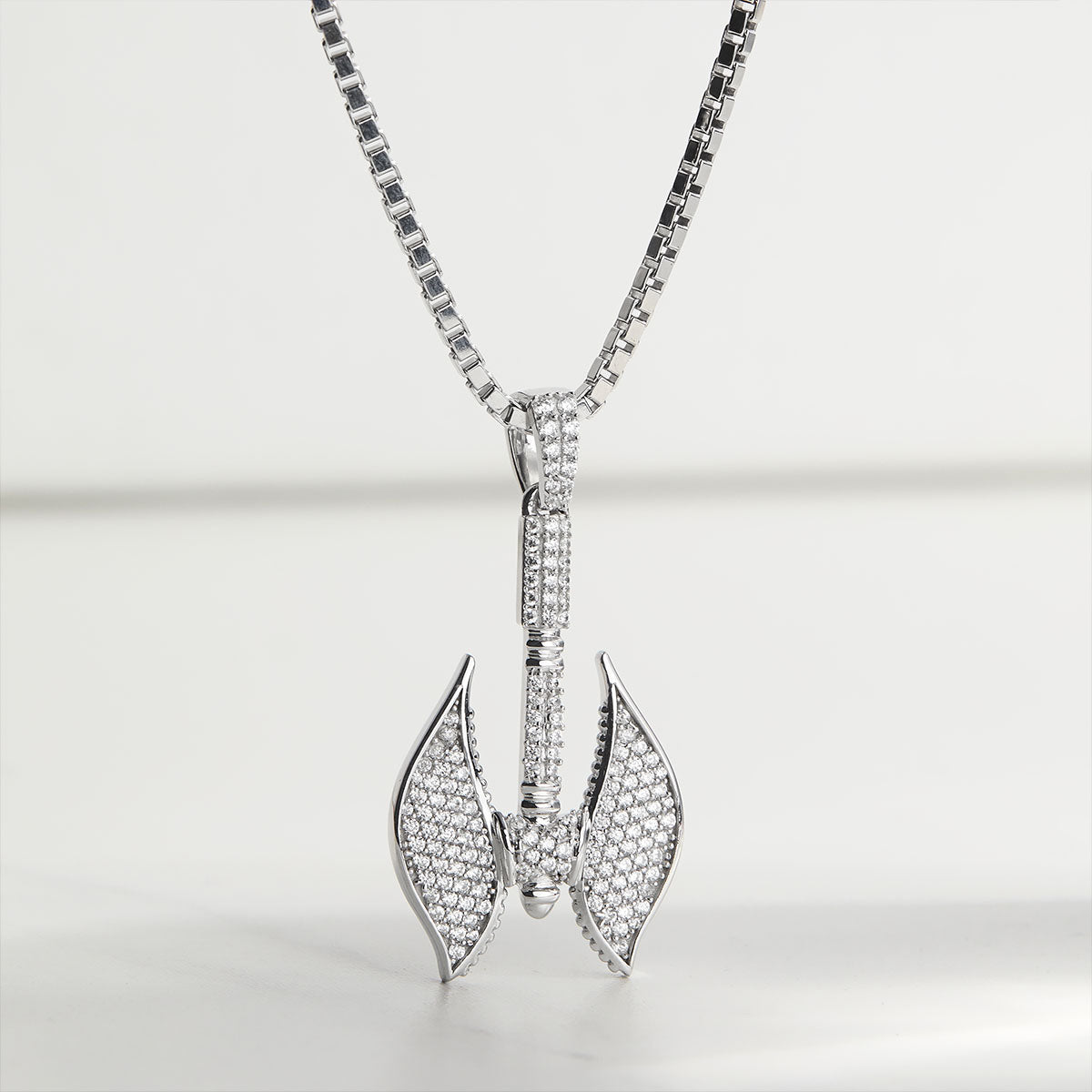 Double Axe Viking Necklace Sterling Silver Iced Out Axe Pendant Diamond