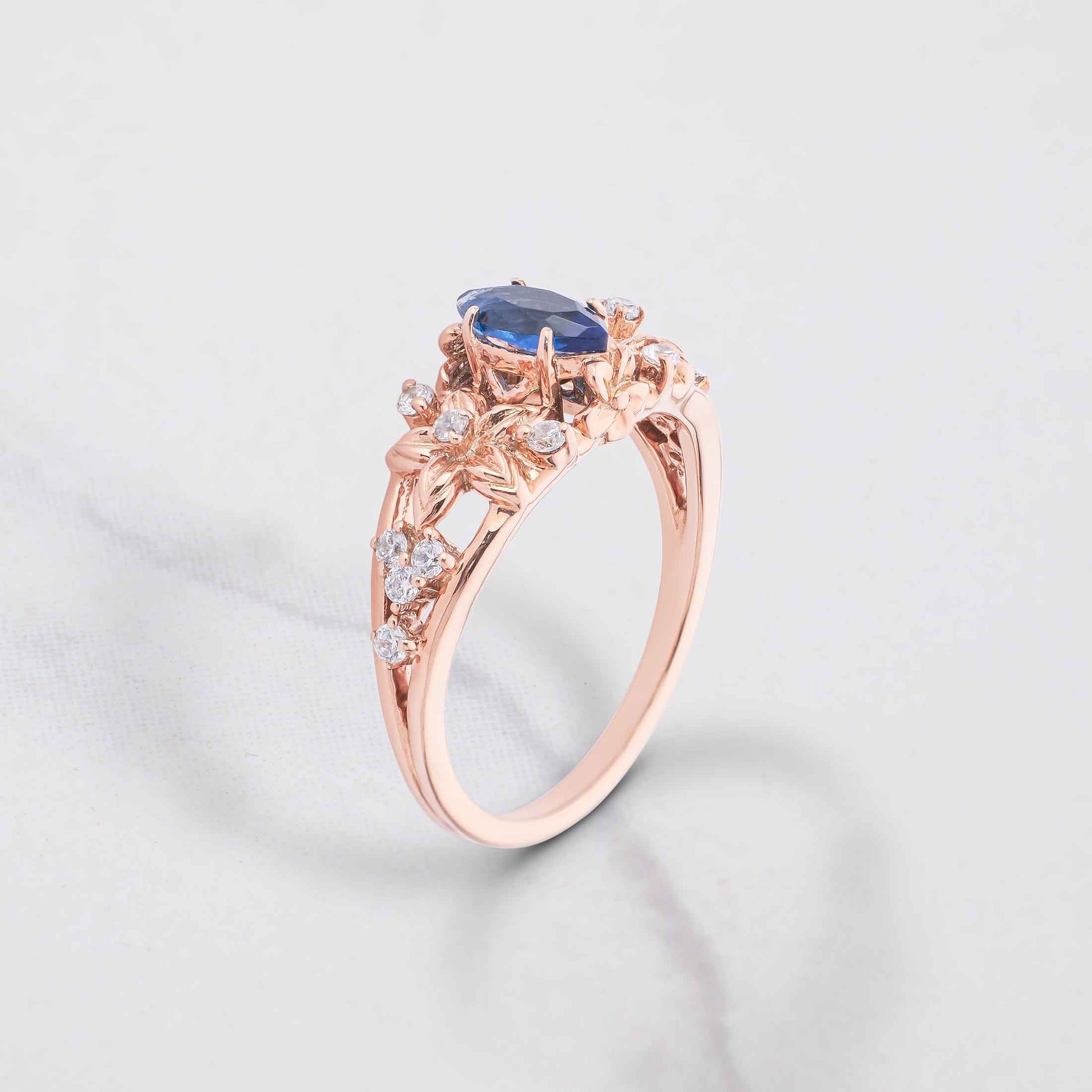 Floral Bridal Ring Set Blue Sapphire Flower Engagement Ring