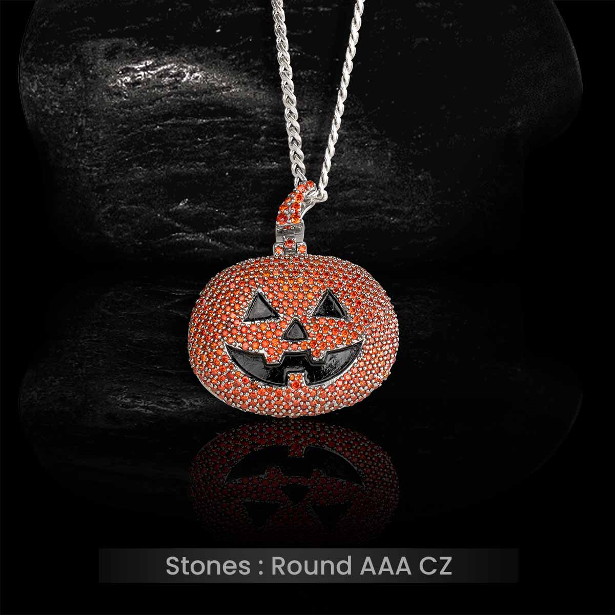 Halloween Pumpkin Pendant Necklace Jewelry AAA Orange CZ Sterling