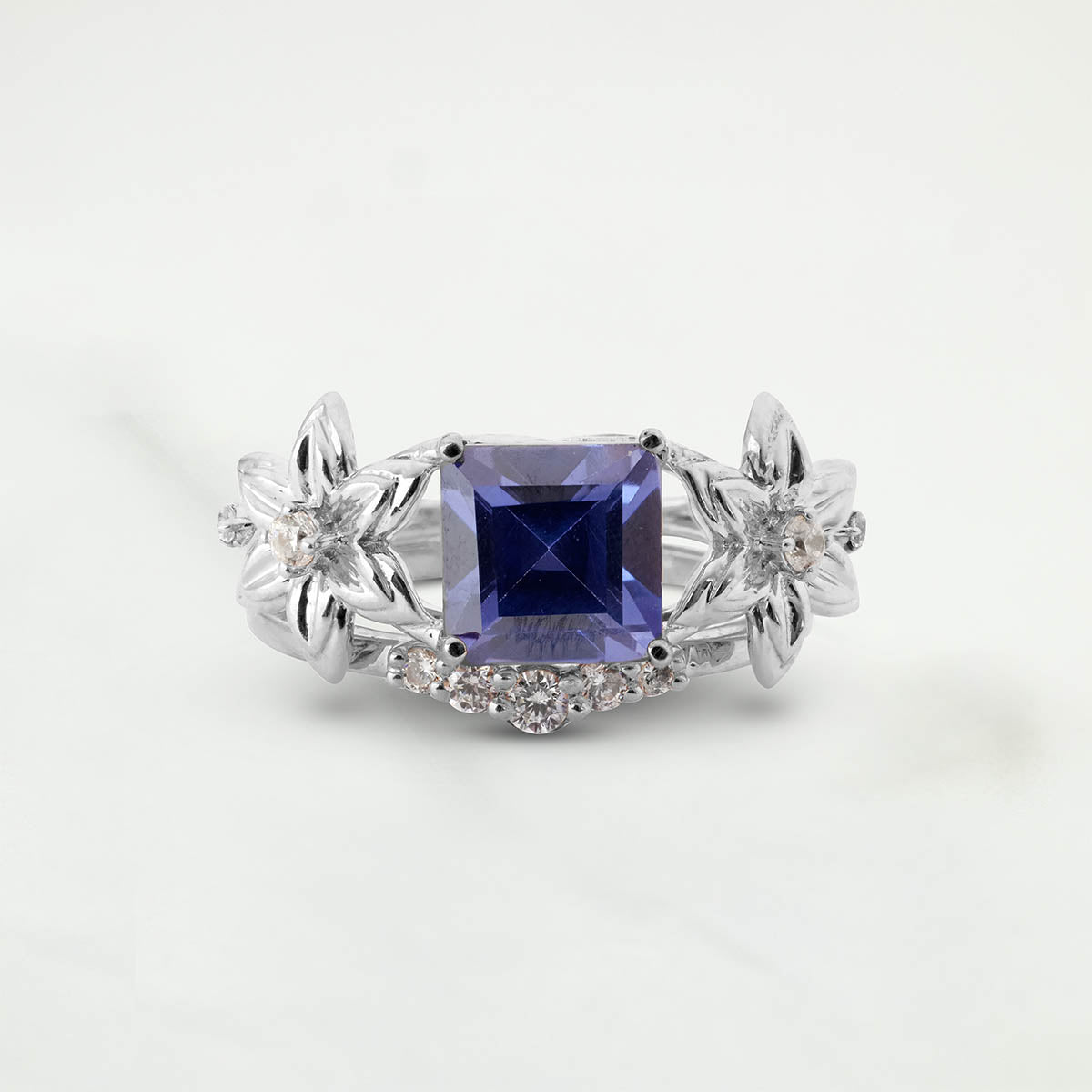 Nature Inspired Bridal Ring Set Blossom Flower Engagement Ring