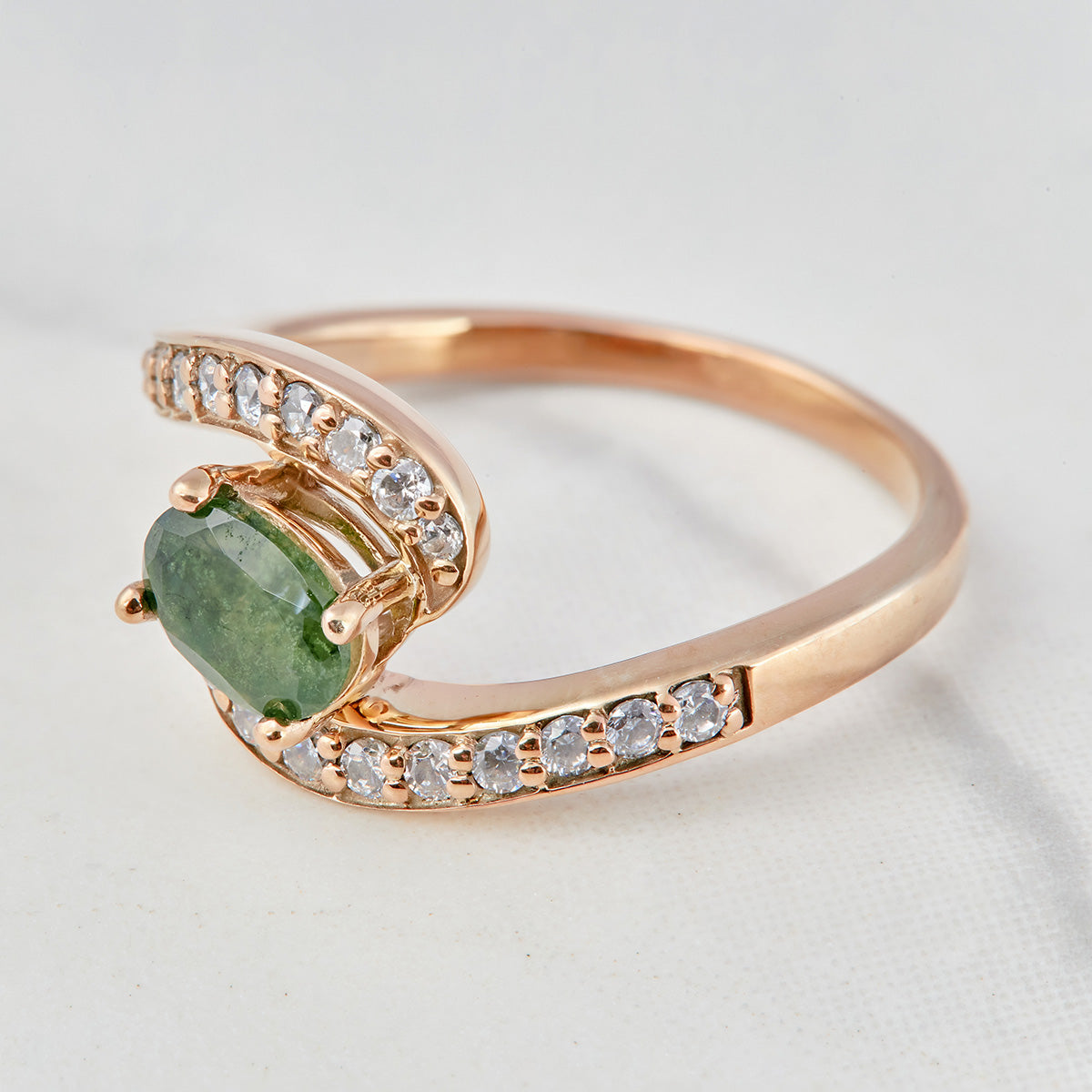 Oval Moss Agate Engagement Ring
