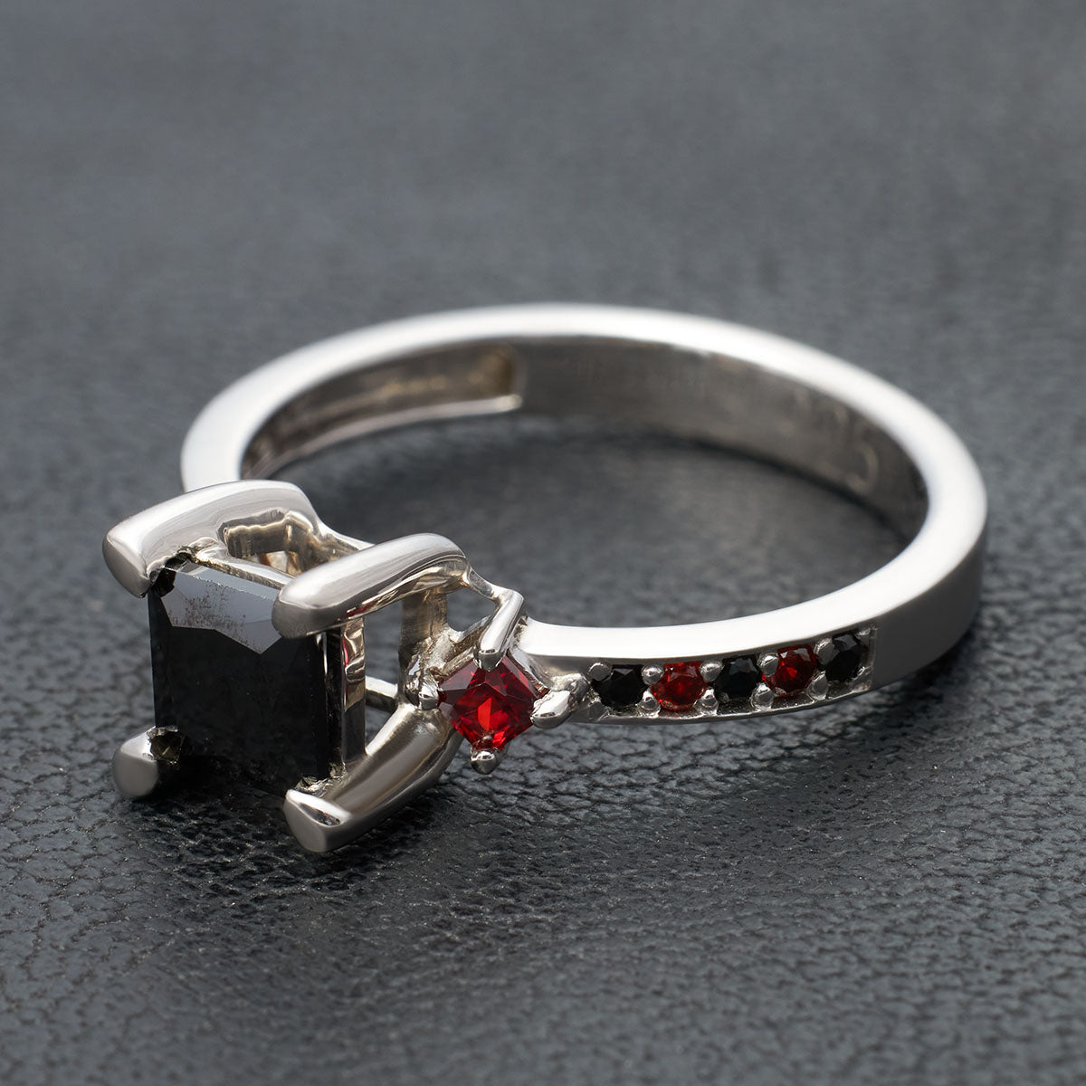 Womens Gothic Engagement Ring Princess Cut Onyx