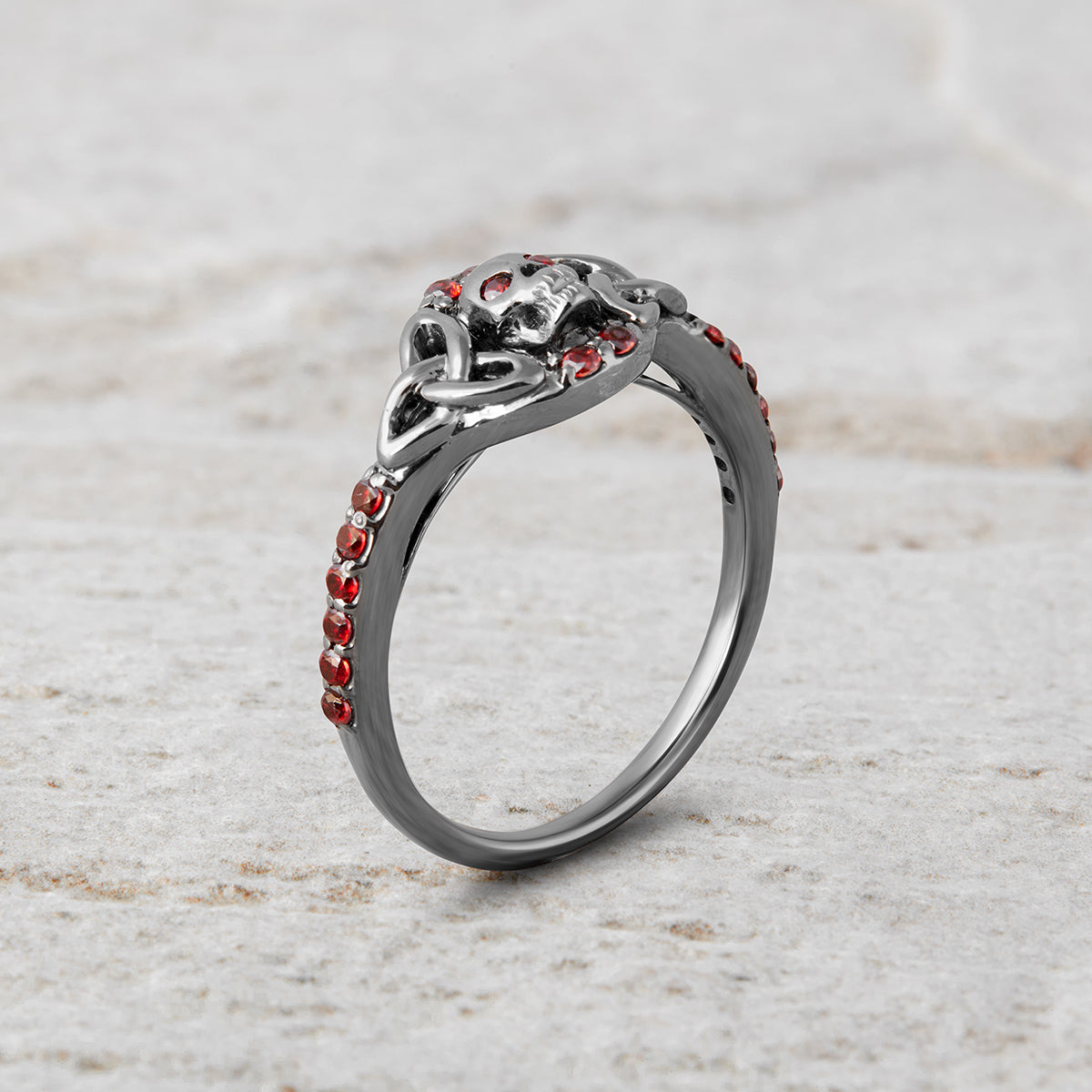 Trinity Skull Engagement Ring Red Garnet Skull Ring Gun Metal Fn