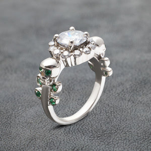 Silver Skull Engagement Ring For Women Diamond Skull Rings
