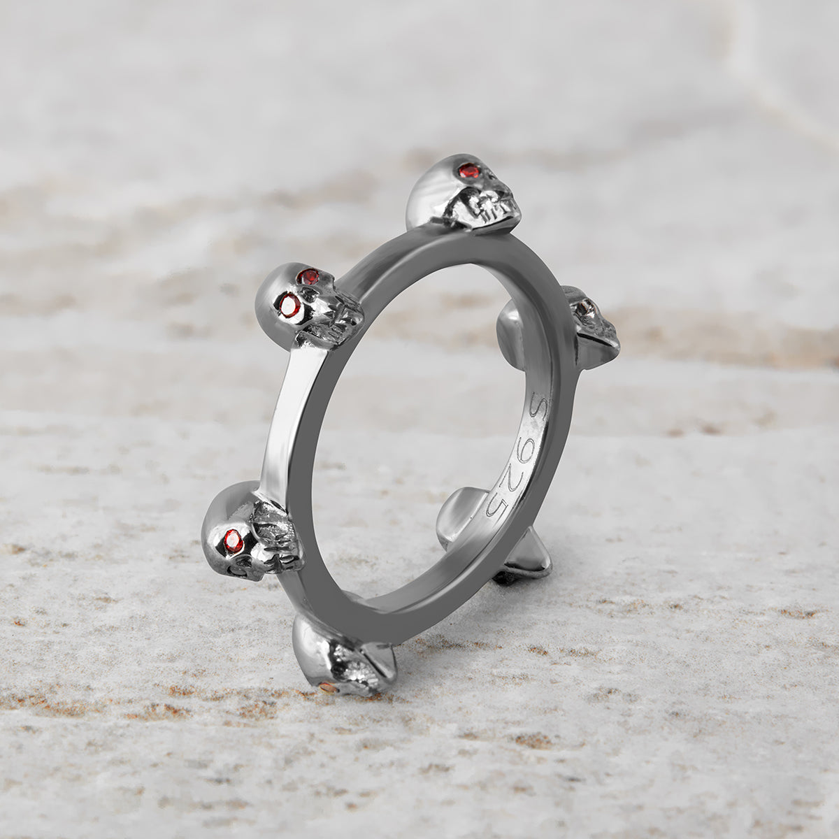 Vampire Skull Wedding Band Red Garnet Gothic Skull Band For Women