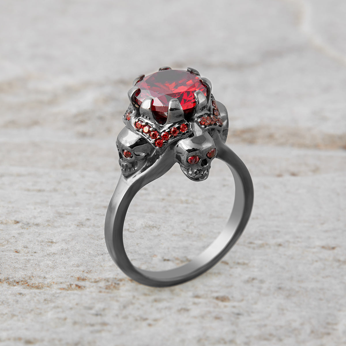 Vampire Gothic Engagement Ring Red Garnet Skull Ring Womens