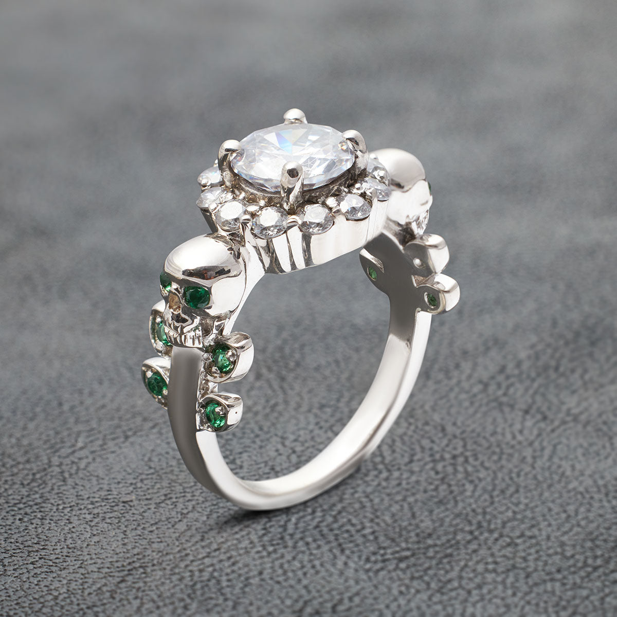 Diamond Leaf Skull Engagement Ring