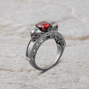 Skull Gothic Engagement Ring Womens Skull Jewelry Gun Metal