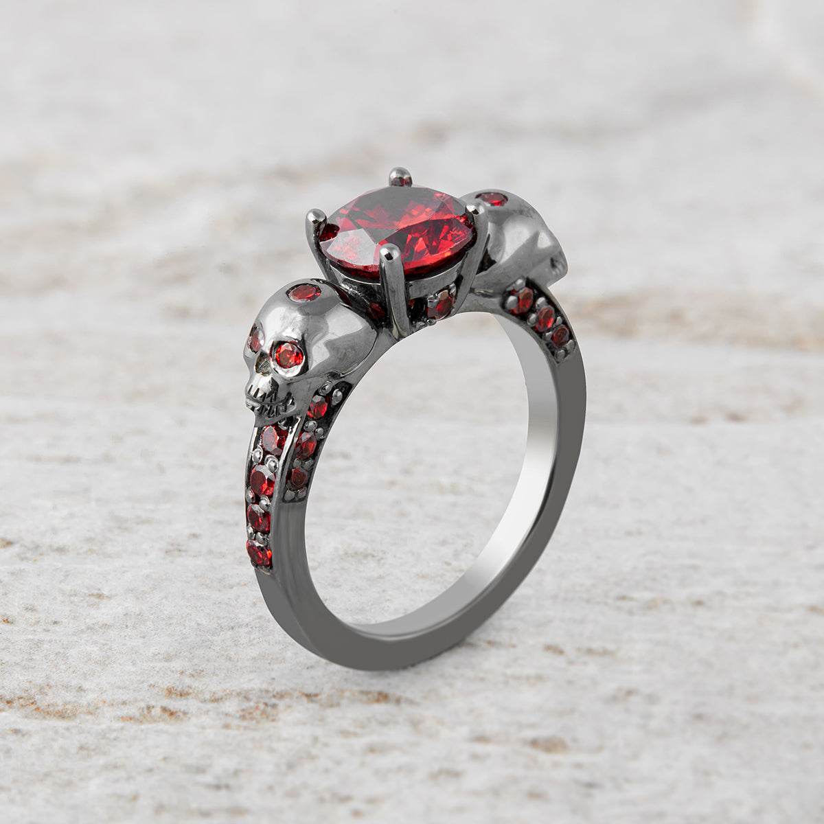 Garnet Skull Gothic Engagement Ring Vampire Skull Ring Womens