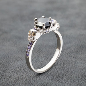 Skull Engagement Ring Womens Purple Black Stone Gothic Rings