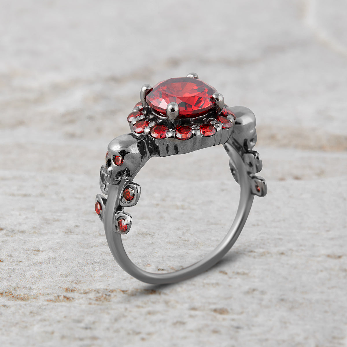 Halo Garnet Skull Wedding Ring Gothic Vampire Skull Ring Silver