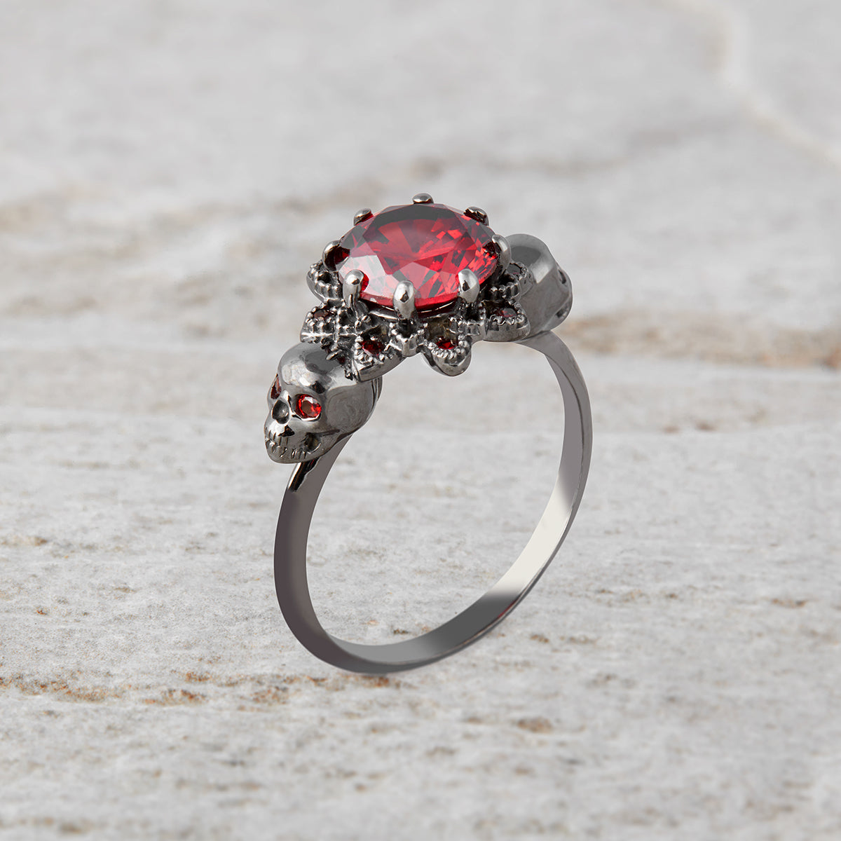 Skull Engagement Ring For Her Red Garnet Vampire Skull Ring