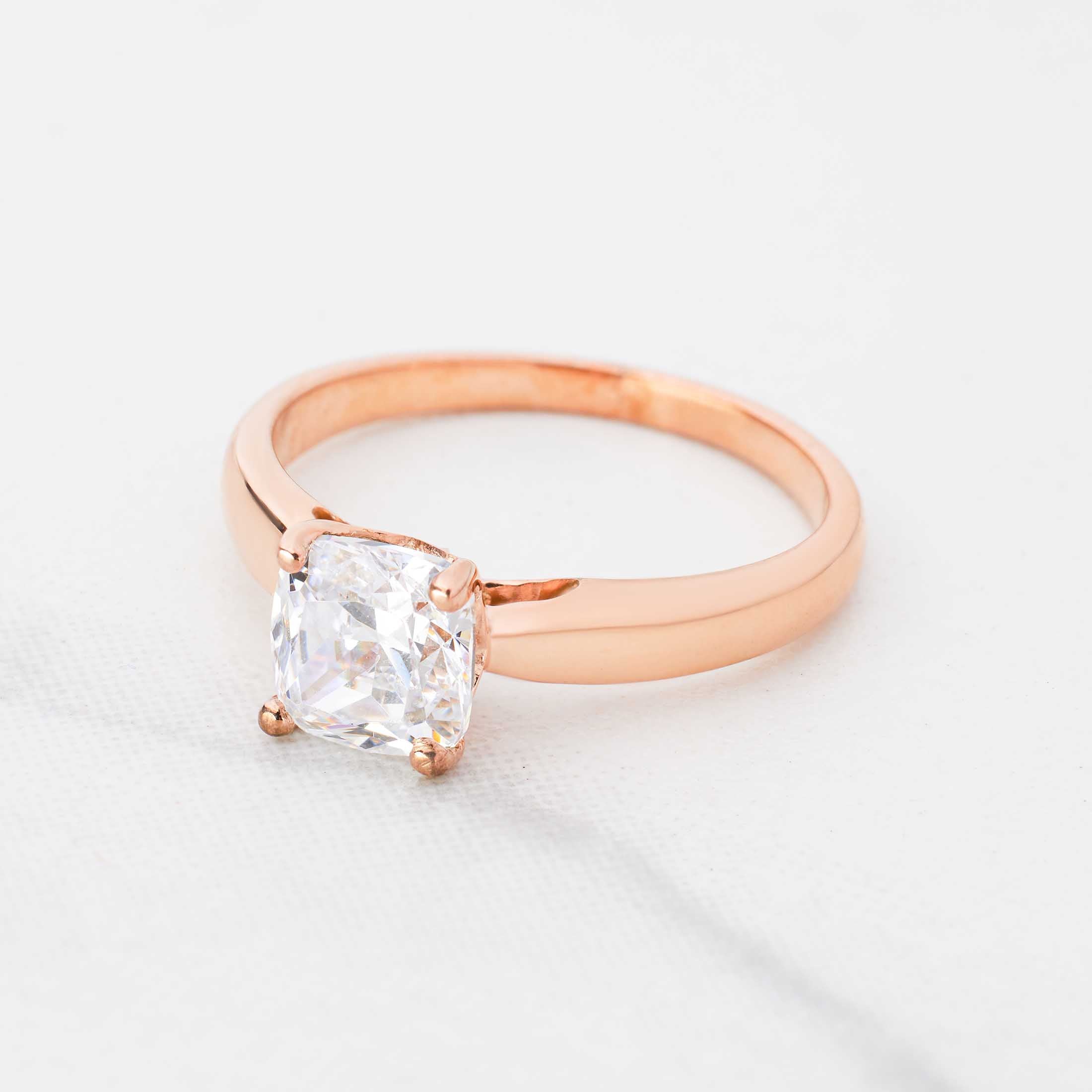 Solitaire Cushion Cut Moissanite Diamond Ring Rose Gold Engagement Rings
