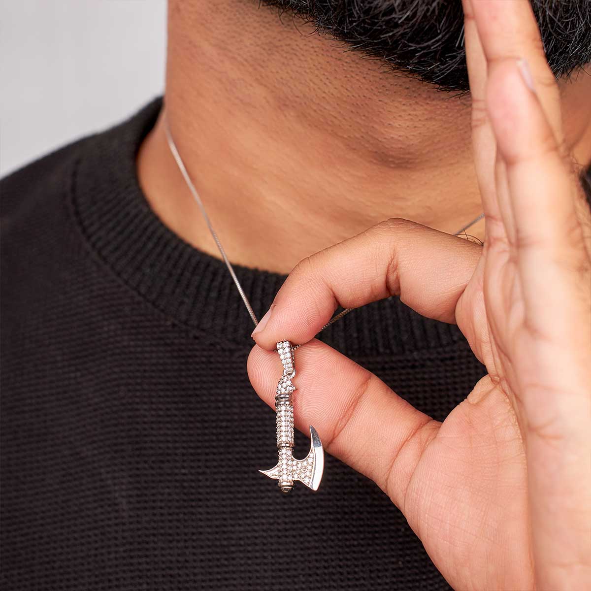 Viking Axe Pendant Necklace Icy Norse Iced Out Hip Hop Jewelry Sterling Silver