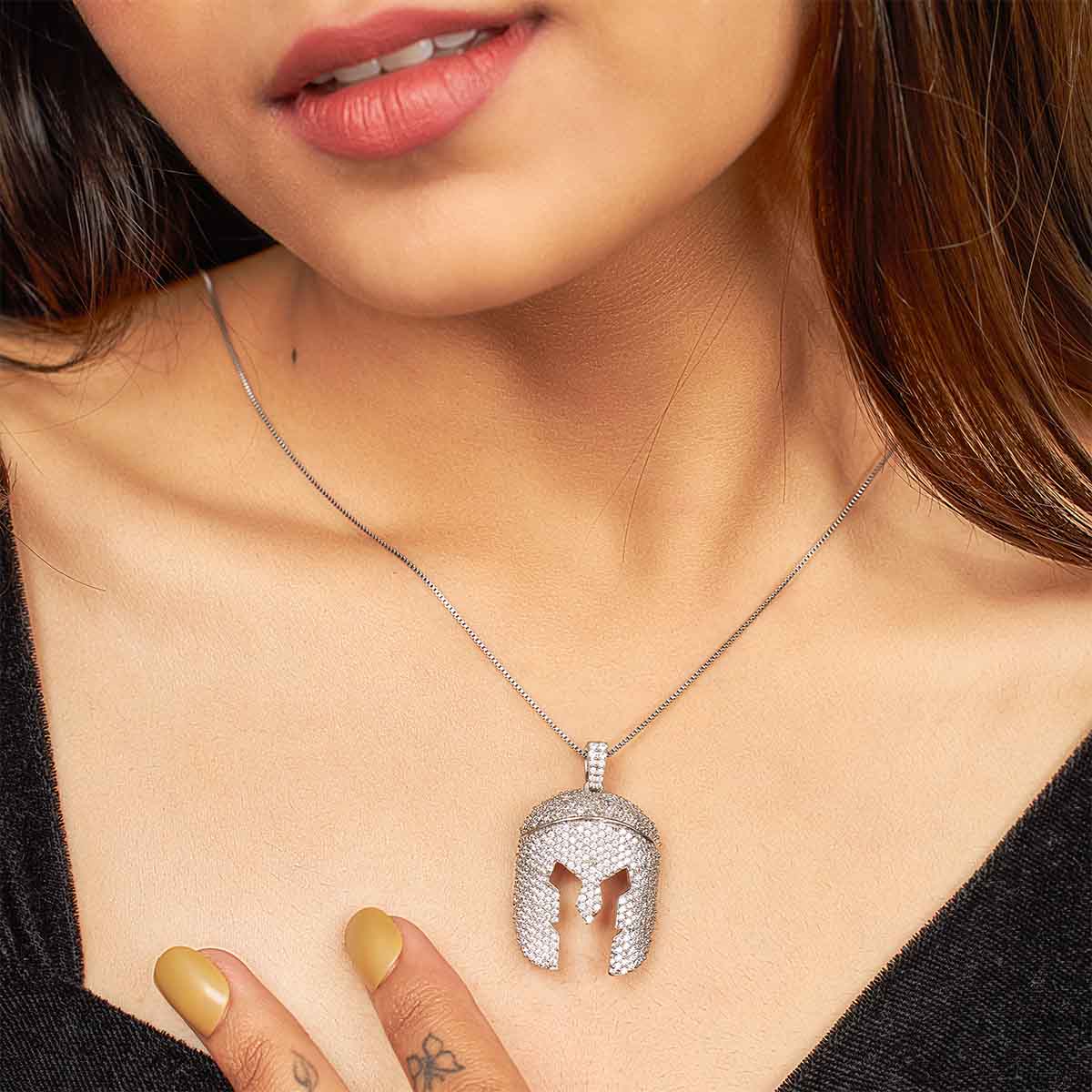 Iced Out Warrior Face Shield Pendant Necklace Hip Hop Jewelry Sterling Silver