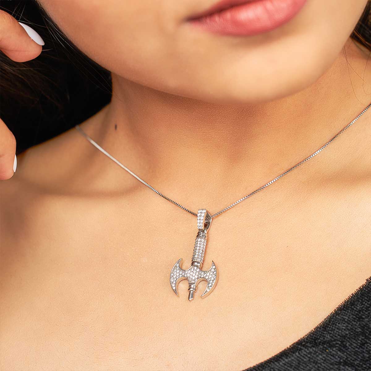 Iced Out Viking Axe Pendant Necklace Sterling Silver Hip Hop Warrior Jewelry
