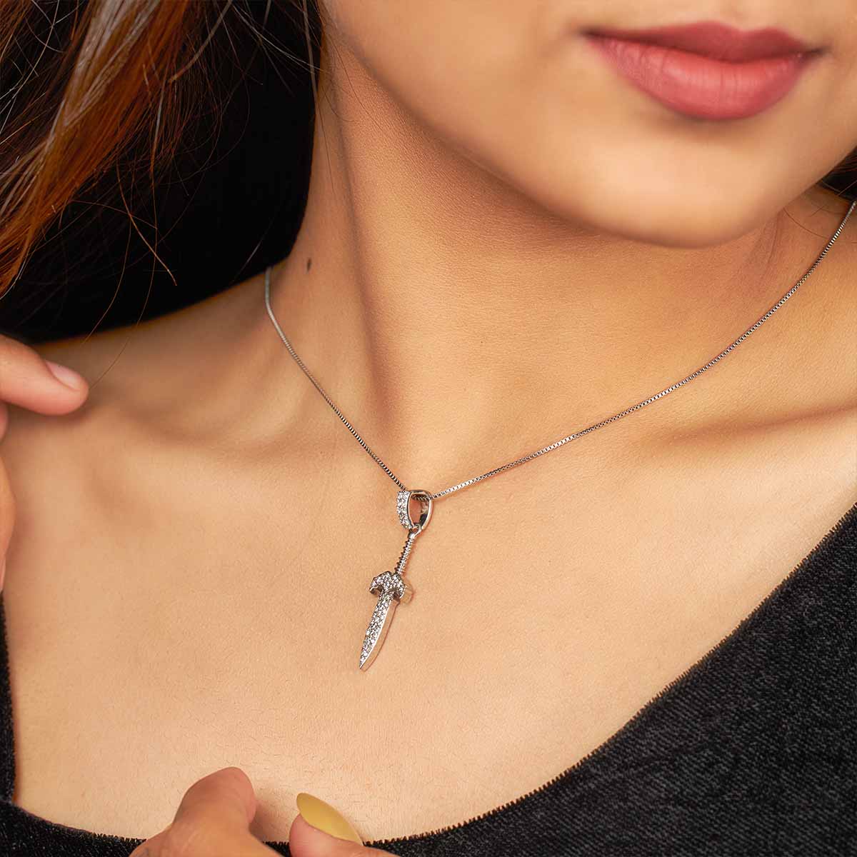 Viking Sword Pendant Diamond Iced Out Sword Necklace Hip Hop Jewelry Silver