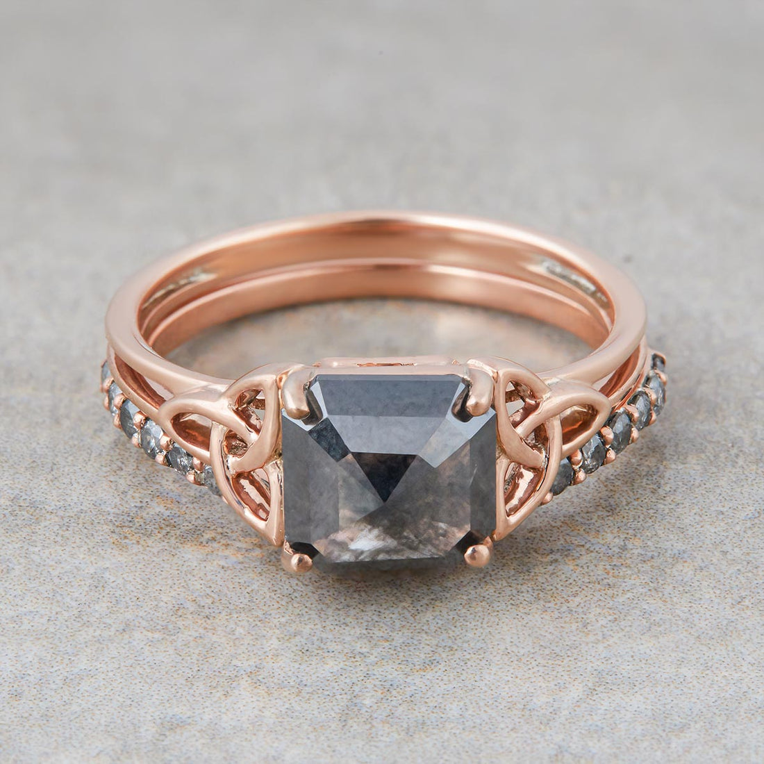 Solitaire Salt and Pepper Diamond Ring Set