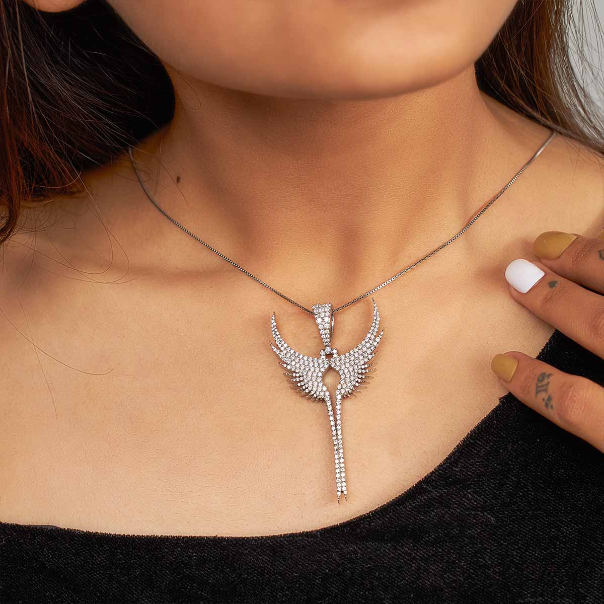 Iced Out Angel Wings Pendant Necklace Guardian Angel Necklace Sterling Silver