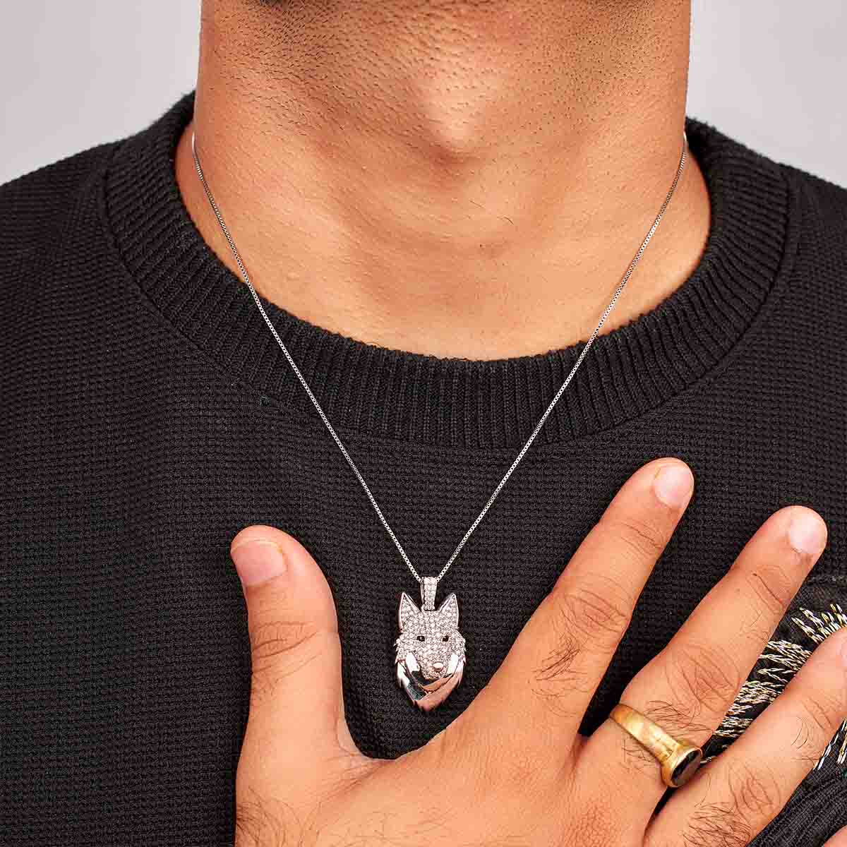 Iced Out Viking Wolf Pendant Necklace Hip Hop Jewelry Sterling Silver CZ Diamond