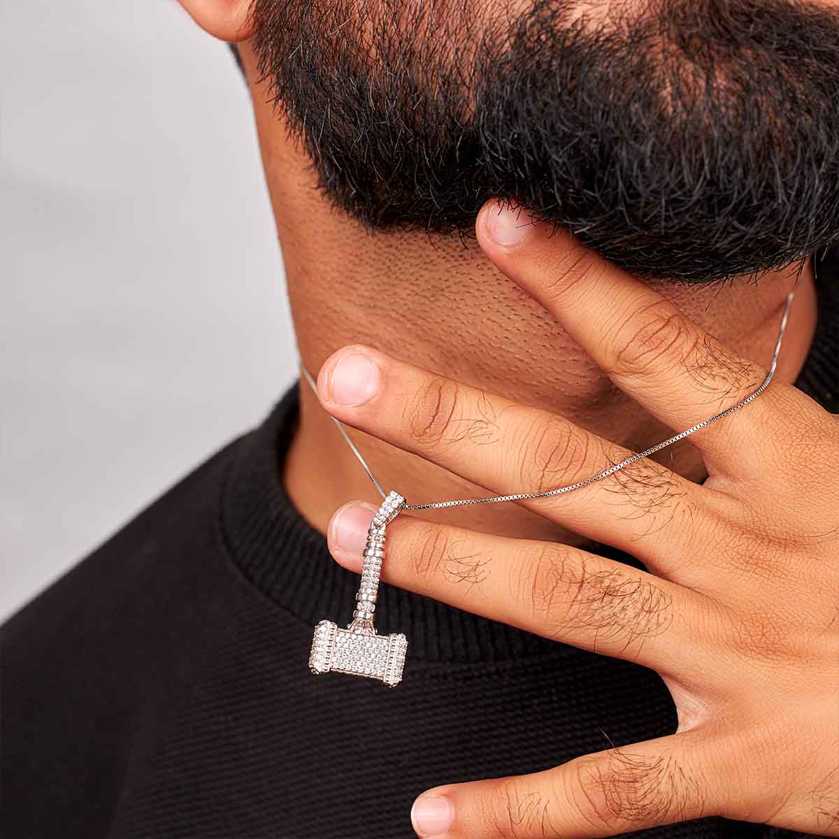 Iced Out Thor's Hammer Pendant Necklace Hip Hop Jewelry Sterling Silver CZ Diamond