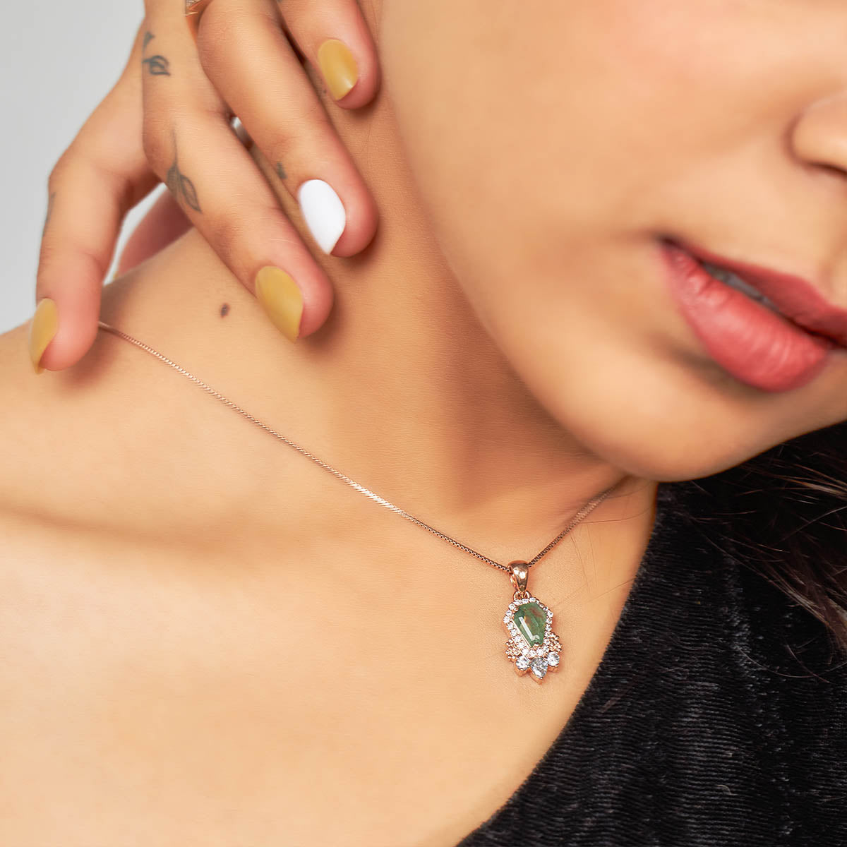 Coffin Moss Agate Pendant Necklace Natural Moss Agate Pendant Green Gemstone