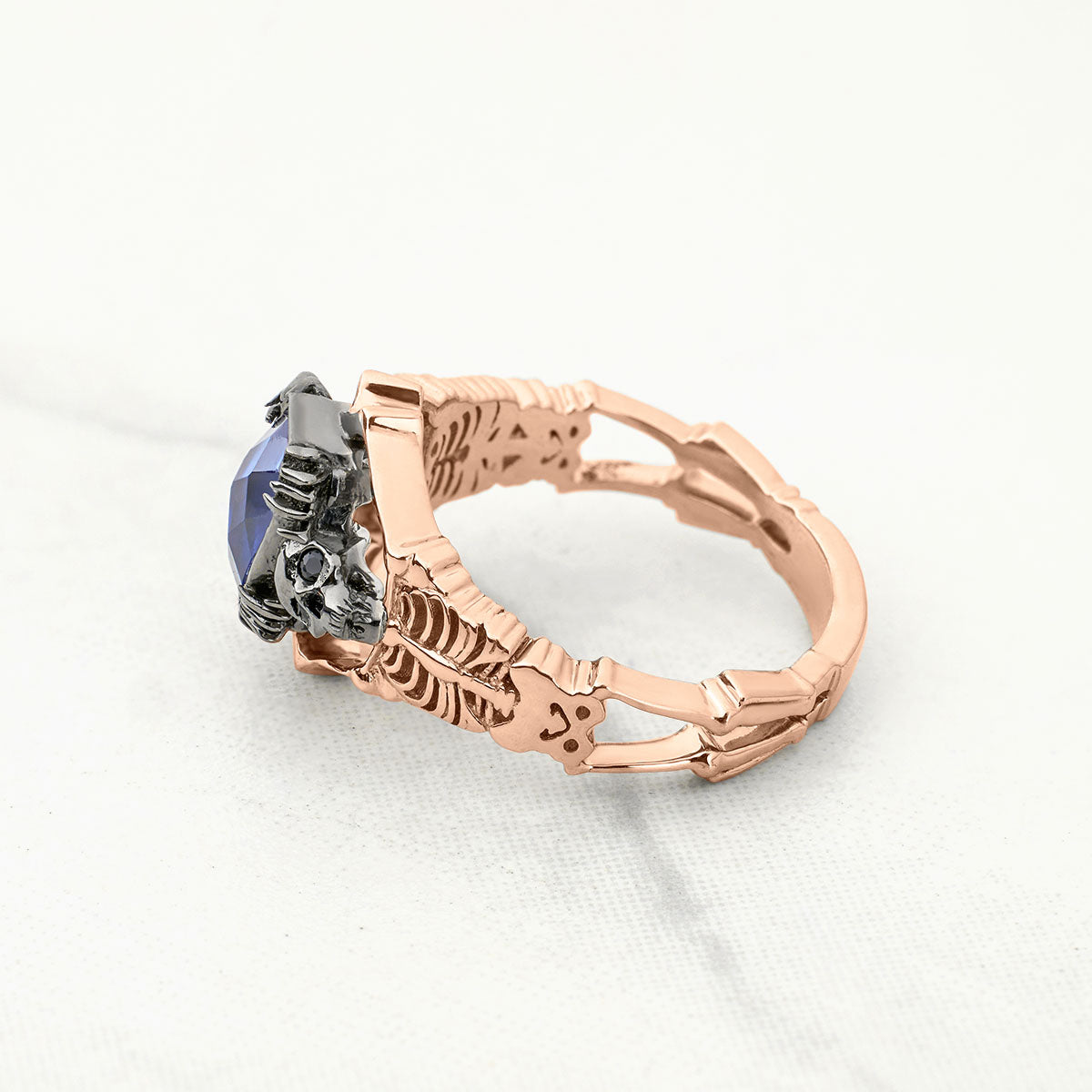 Skeleton with Coffin Ring Gothic Skull Engagement Rings Goth Sterling Silver Bicolor