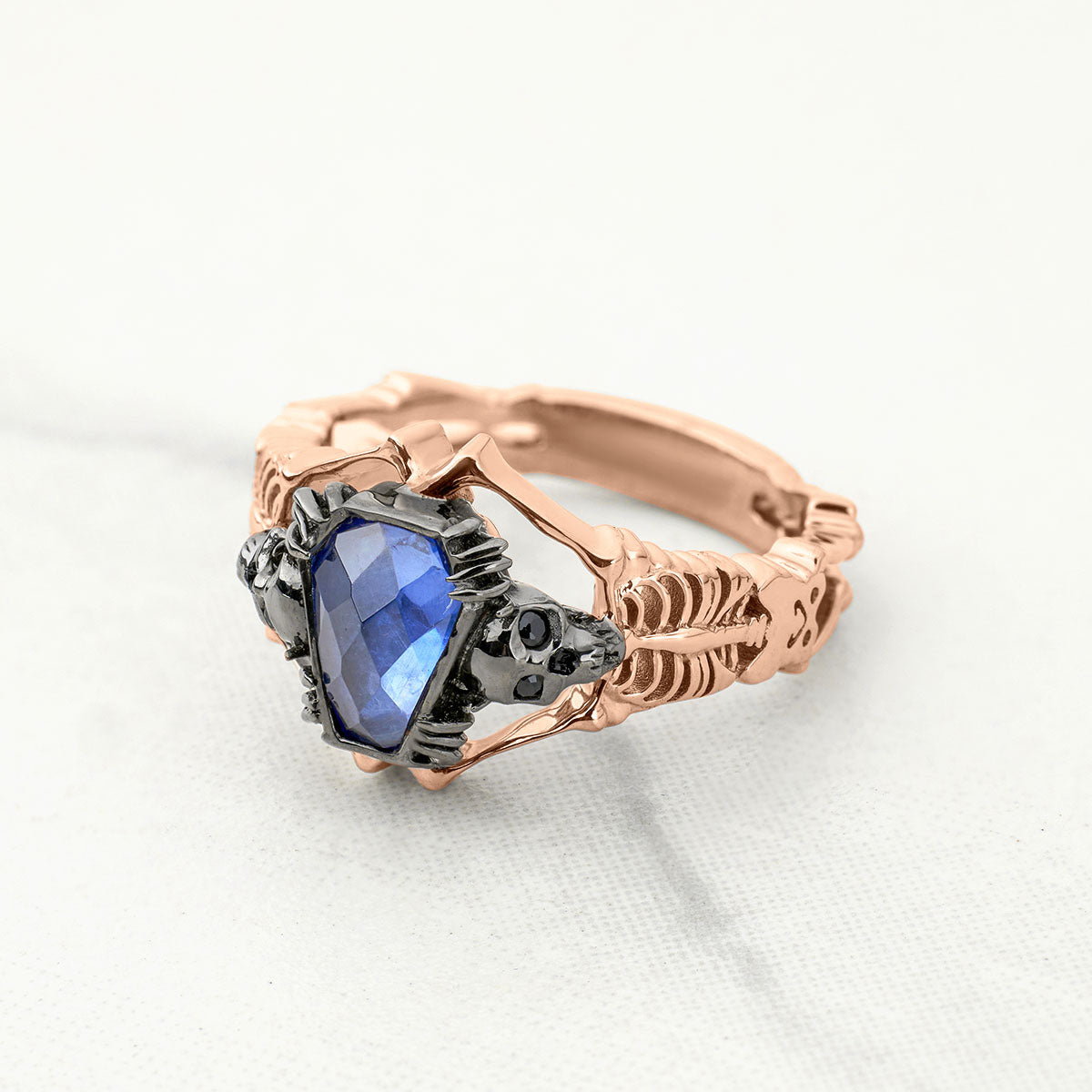 Skeleton with Coffin Ring Gothic Skull Engagement Rings Goth Sterling Silver Bicolor