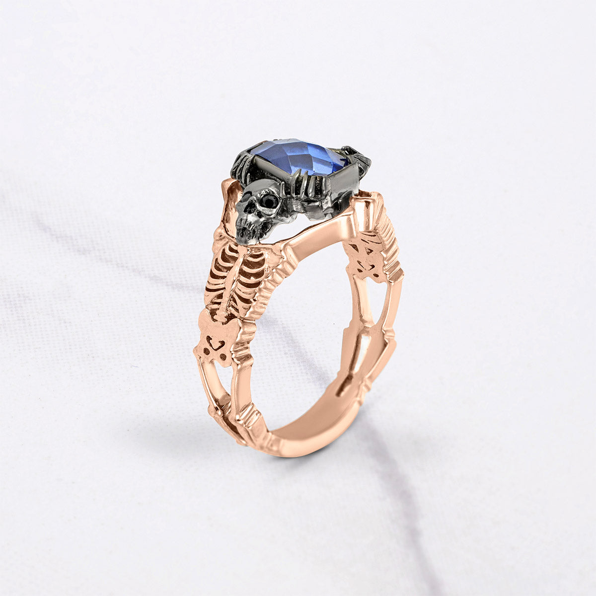 Skeleton with Coffin Bridal Ring Set Gothic Engagement Rings