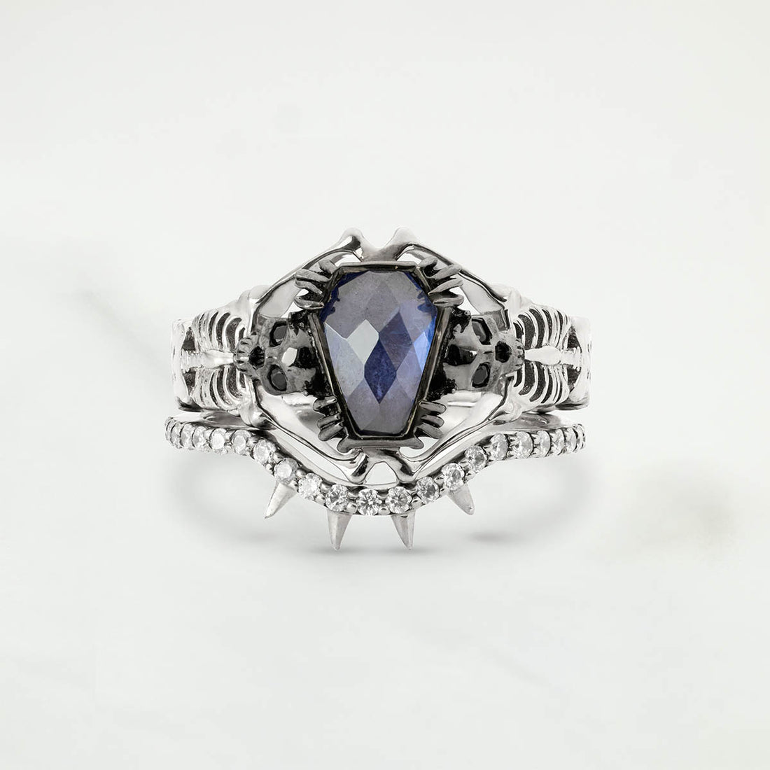 Skeleton with Coffin Bridal Ring Set Gothic Engagement Rings