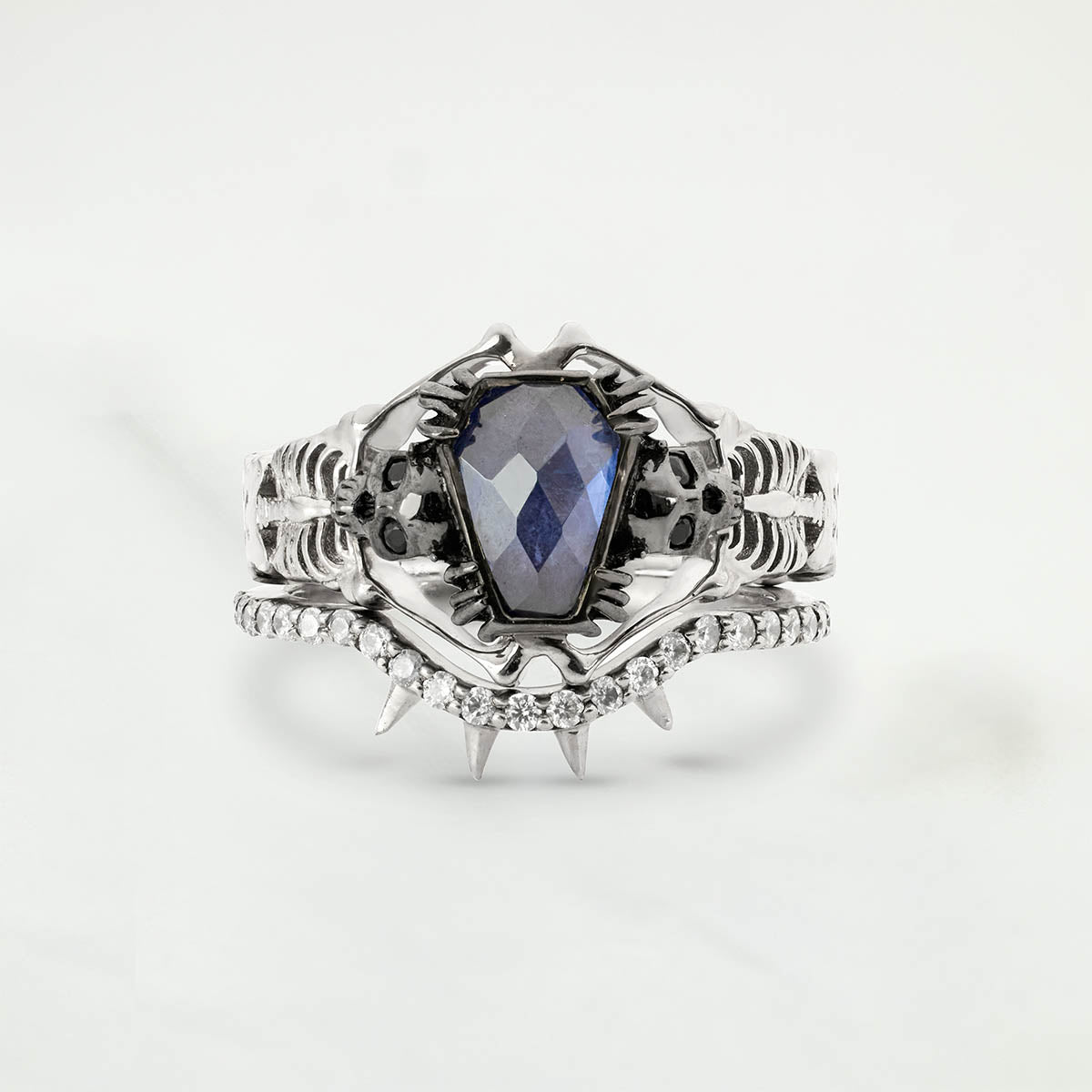Skeleton with Coffin Bridal Ring Set Gothic Engagement Rings