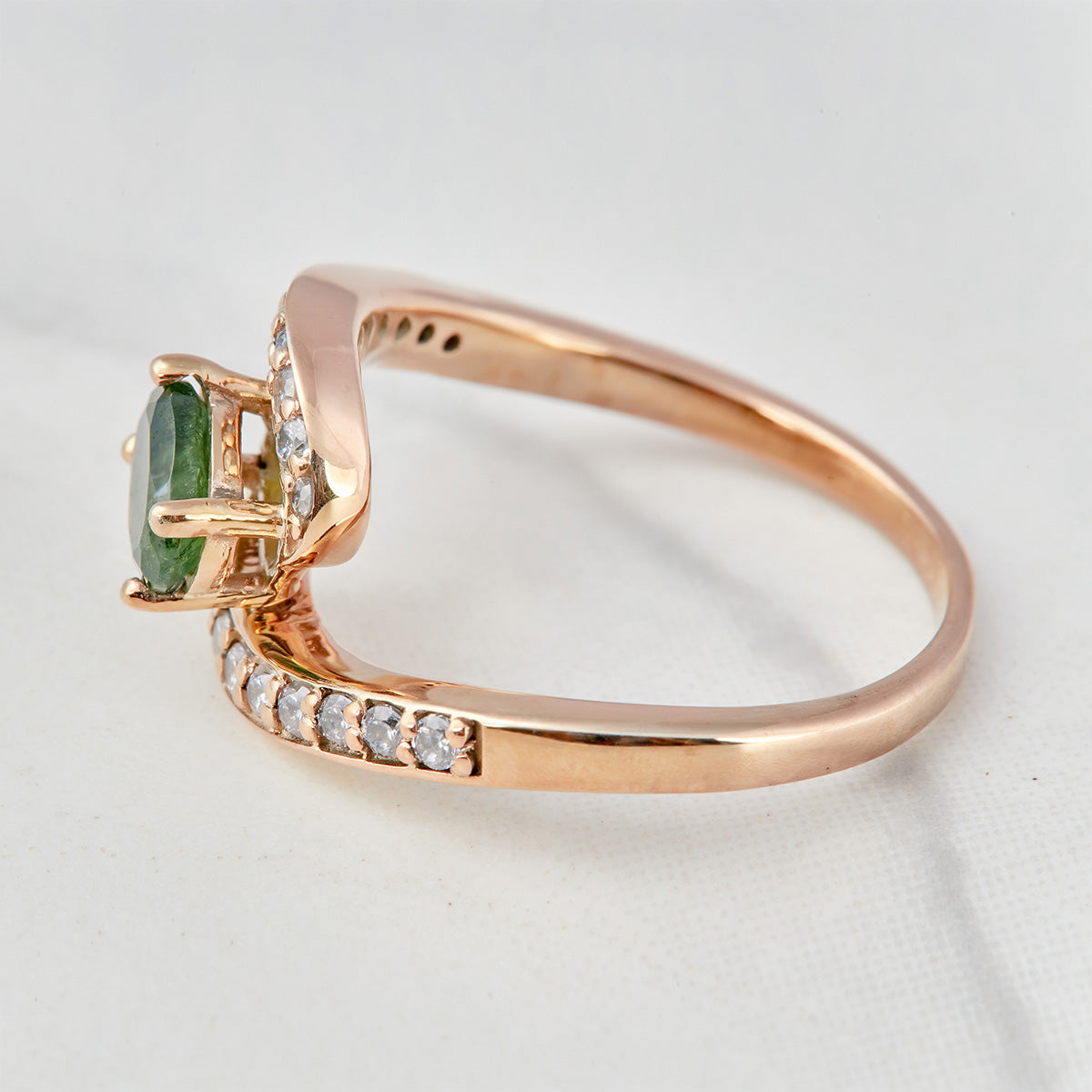 Oval Moss Agate Engagement Ring