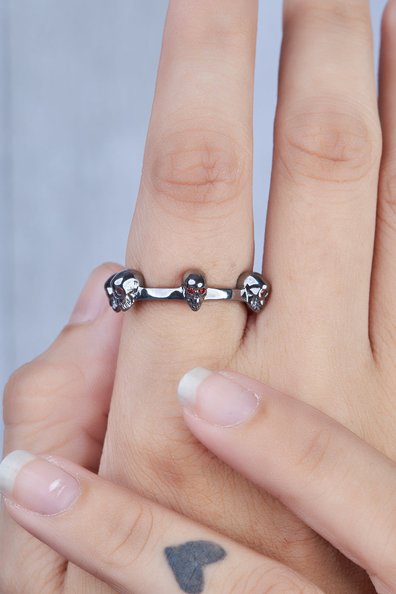 Vampire Skull Wedding Band Red Garnet Gothic Skull Band For Women