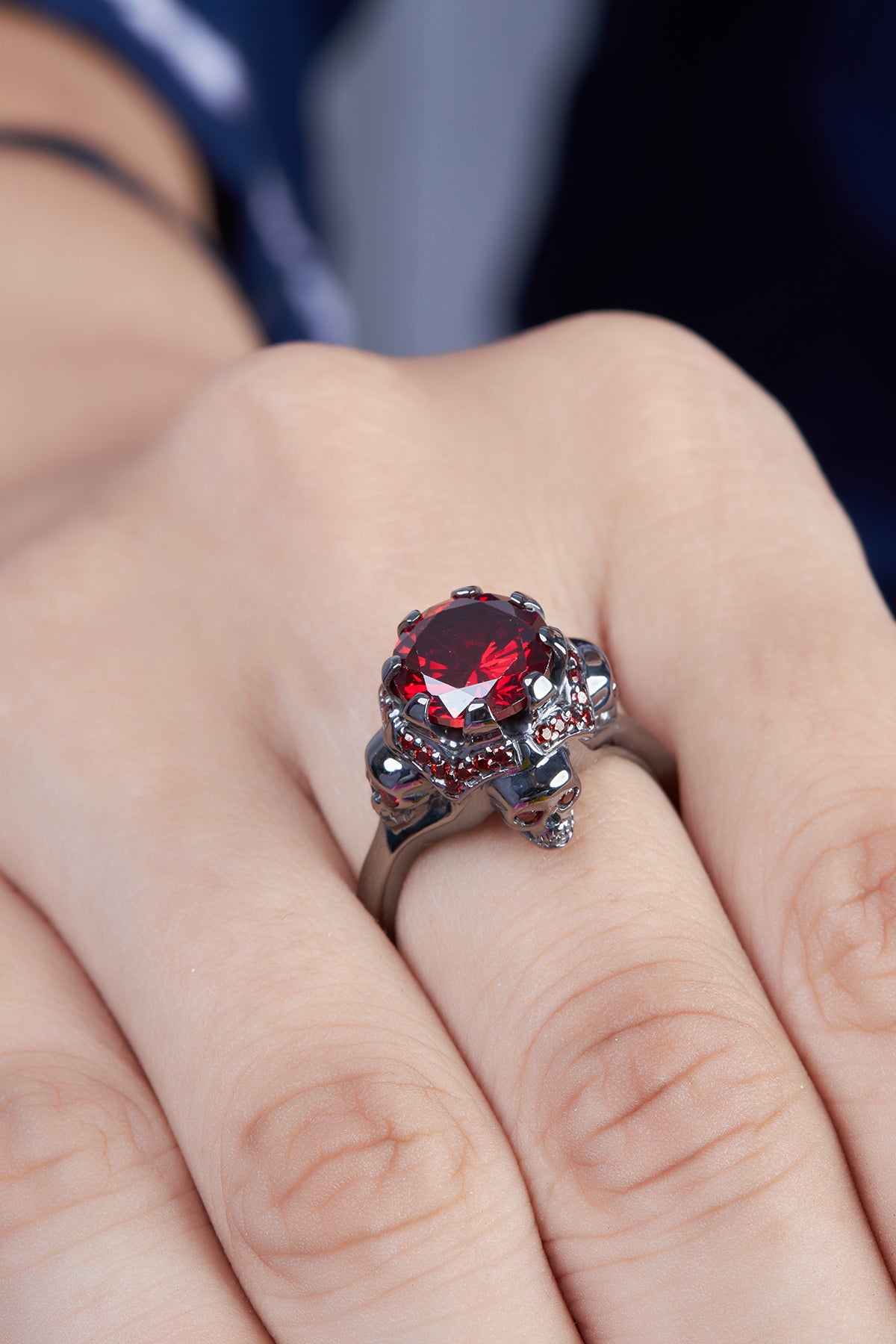 Vampire Gothic Engagement Ring Red Garnet Skull Ring Womens
