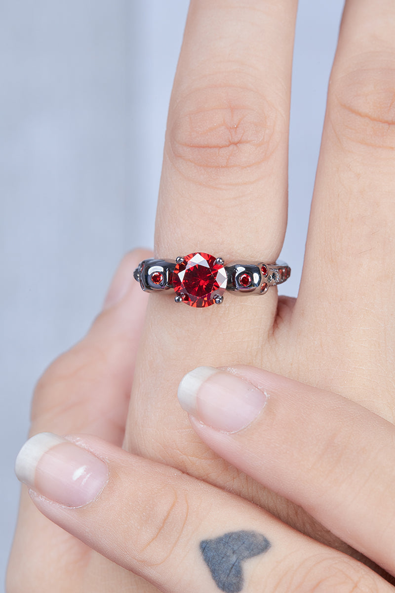 Garnet Skull Gothic Engagement Ring Vampire Skull Ring Womens