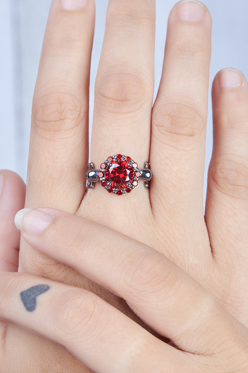 Halo Garnet Skull Wedding Ring Gothic Vampire Skull Ring Silver