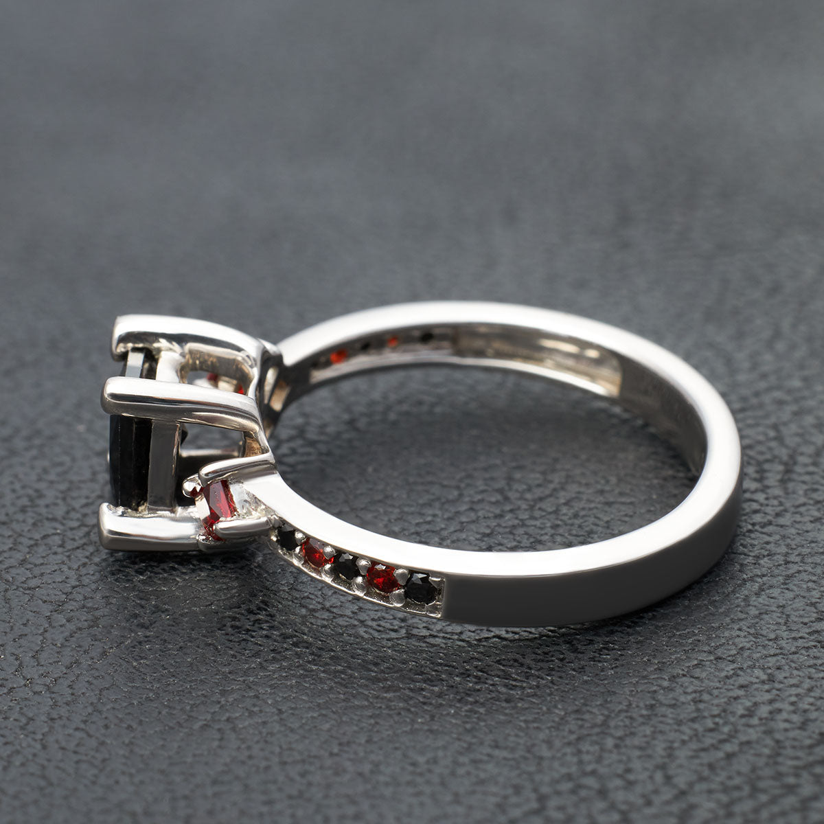 Womens Gothic Engagement Ring Princess Cut Onyx