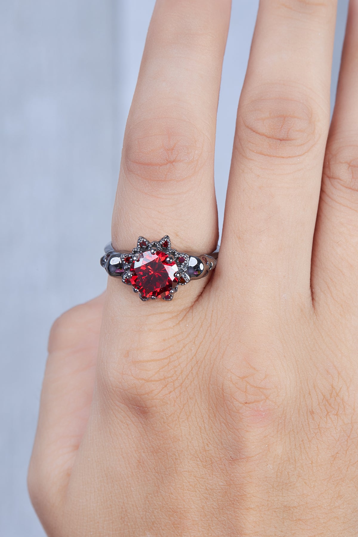Skull Engagement Ring For Her Red Garnet Vampire Skull Ring