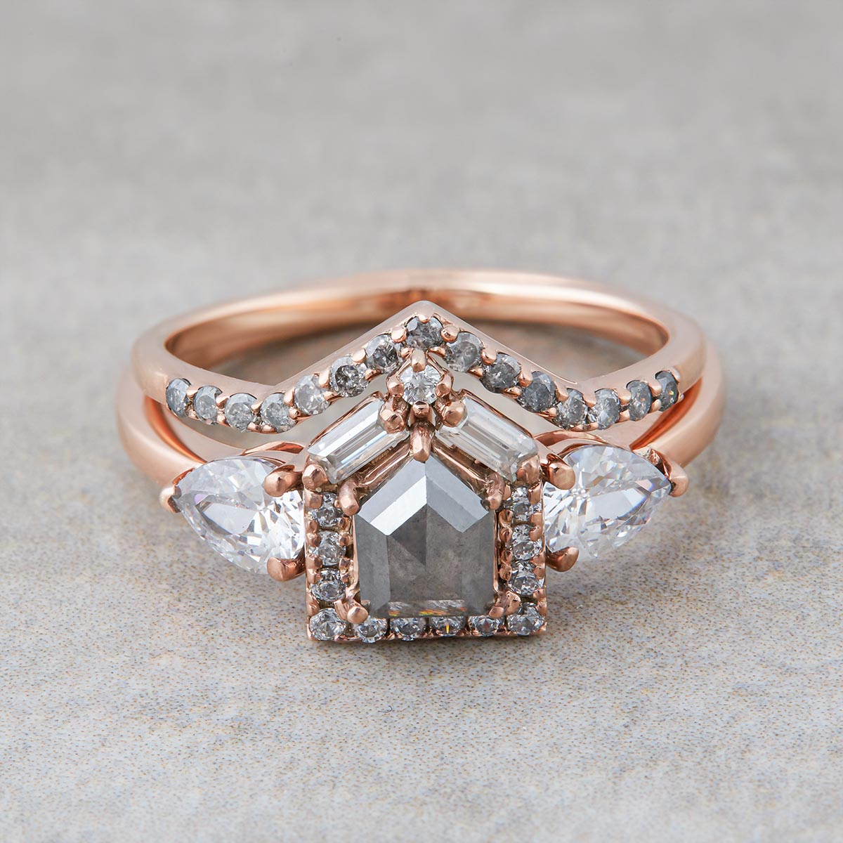 Natural Salt and Pepper Diamond Bridal Ring Sets