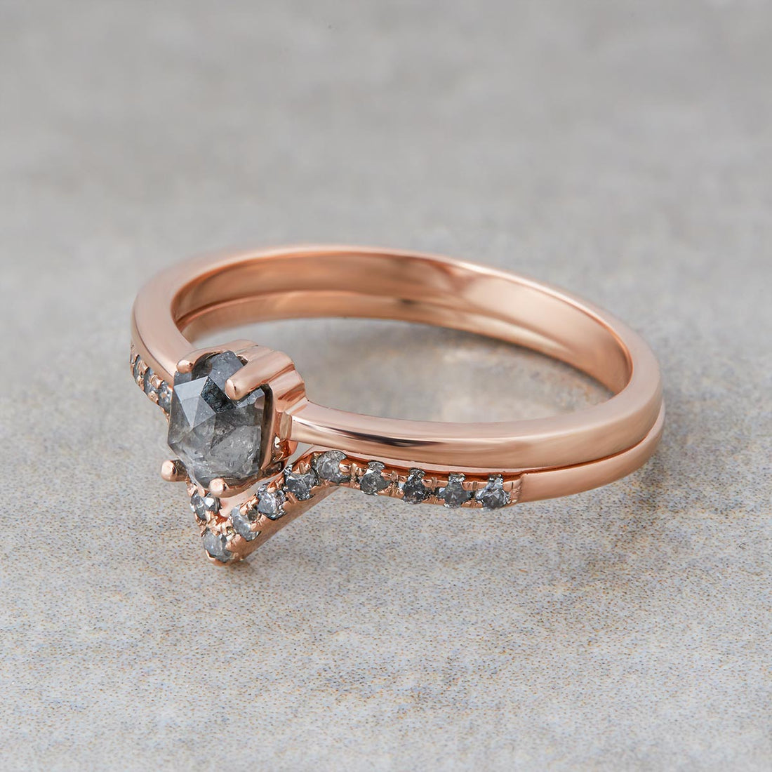 Hexagon Diamond Engagement Ring Set