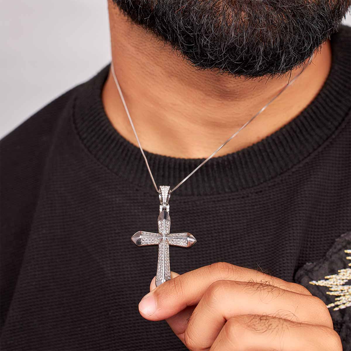 Iced Out Cross Pendant Holy Cross Necklace Sterling Silver Hip Hop Jewelry